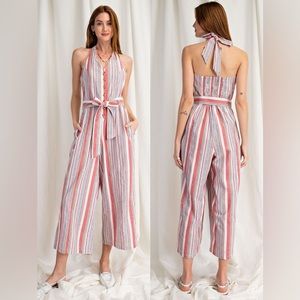 3-Pack Multi Color Stripe Halter Jumpsuit